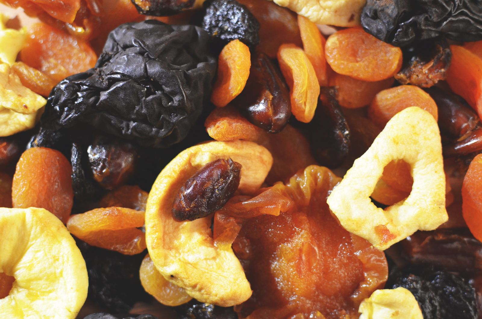 Assorted dried apricots, dates, apples and prunes