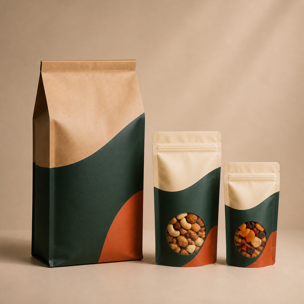 Flexible packaging formats for nuts, dried fruits, food and pet care